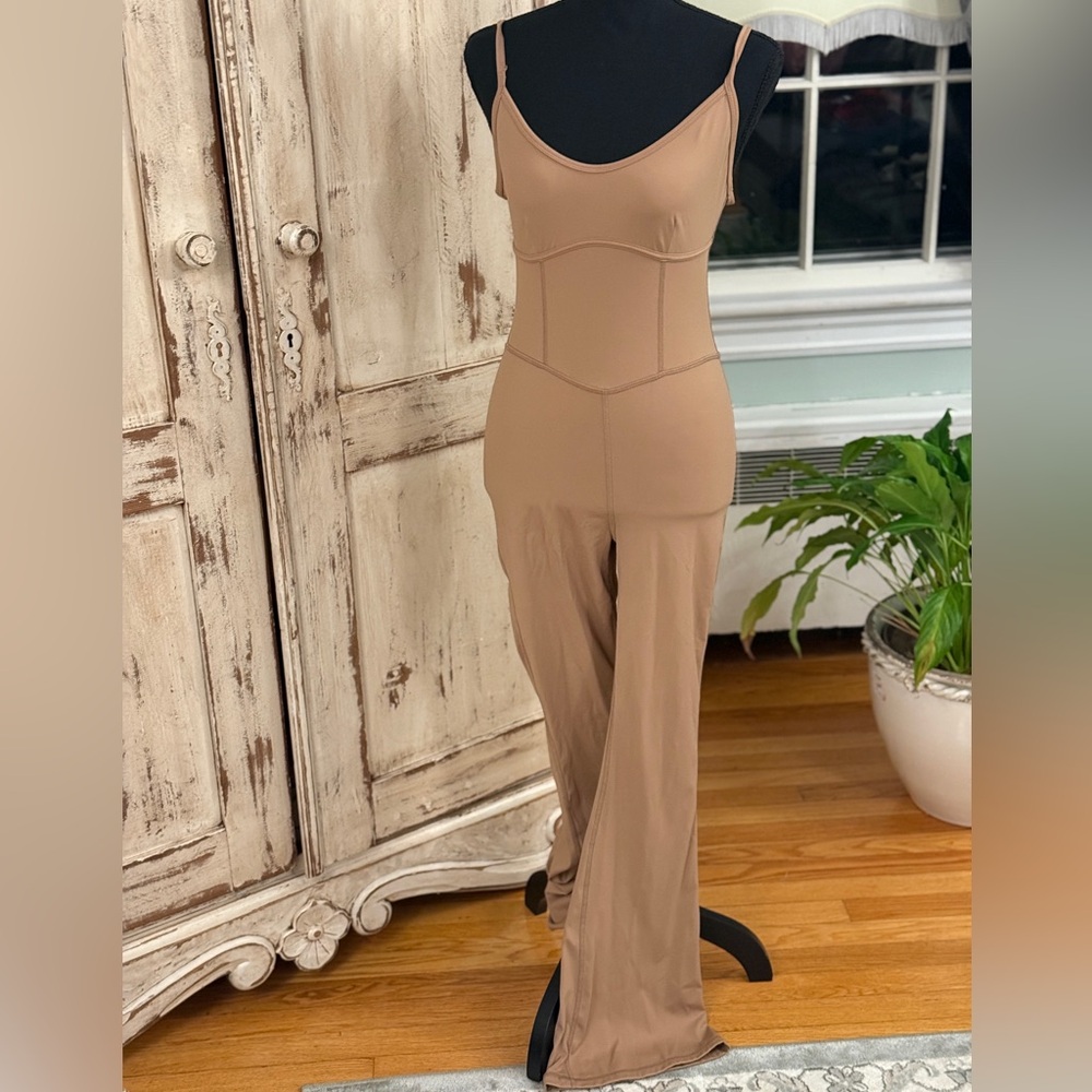 JoyLab one piece spandex flare leg bodysuit.Small. Tan. athleisure